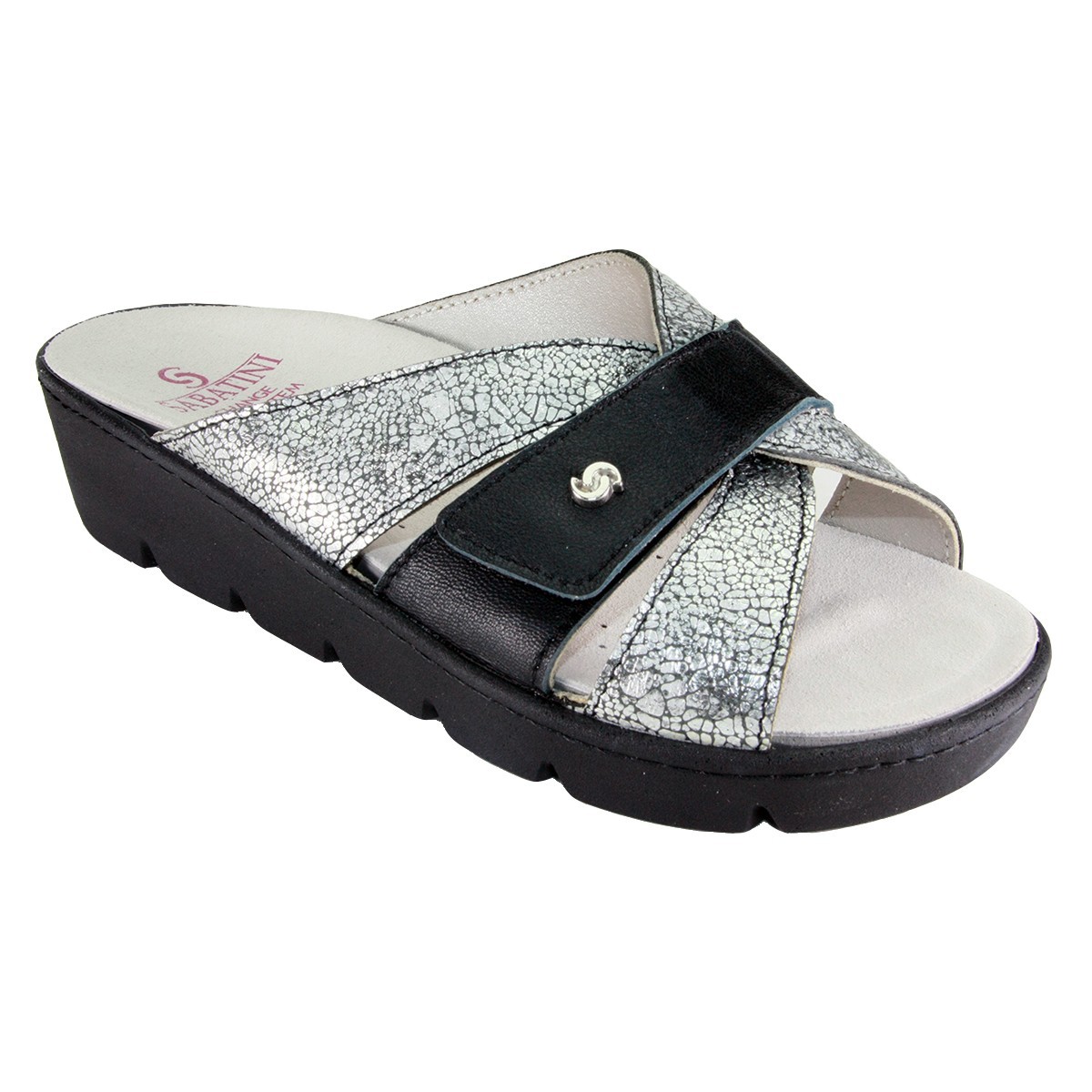 S 1061 Argento Nero - Calzatura comoda, plantare estraibile - Vera pelle