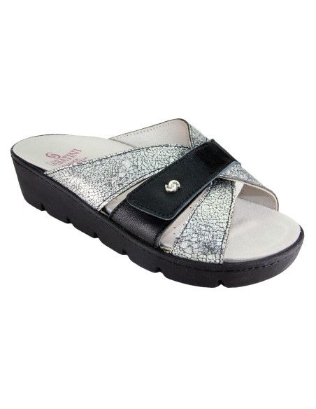 S 1061 Argento Nero - Calzatura comoda, plantare estraibile - Vera pelle