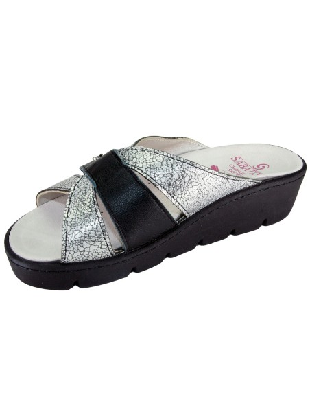 S 1061 Argento Nero - Calzatura comoda, plantare estraibile - Vera pelle
