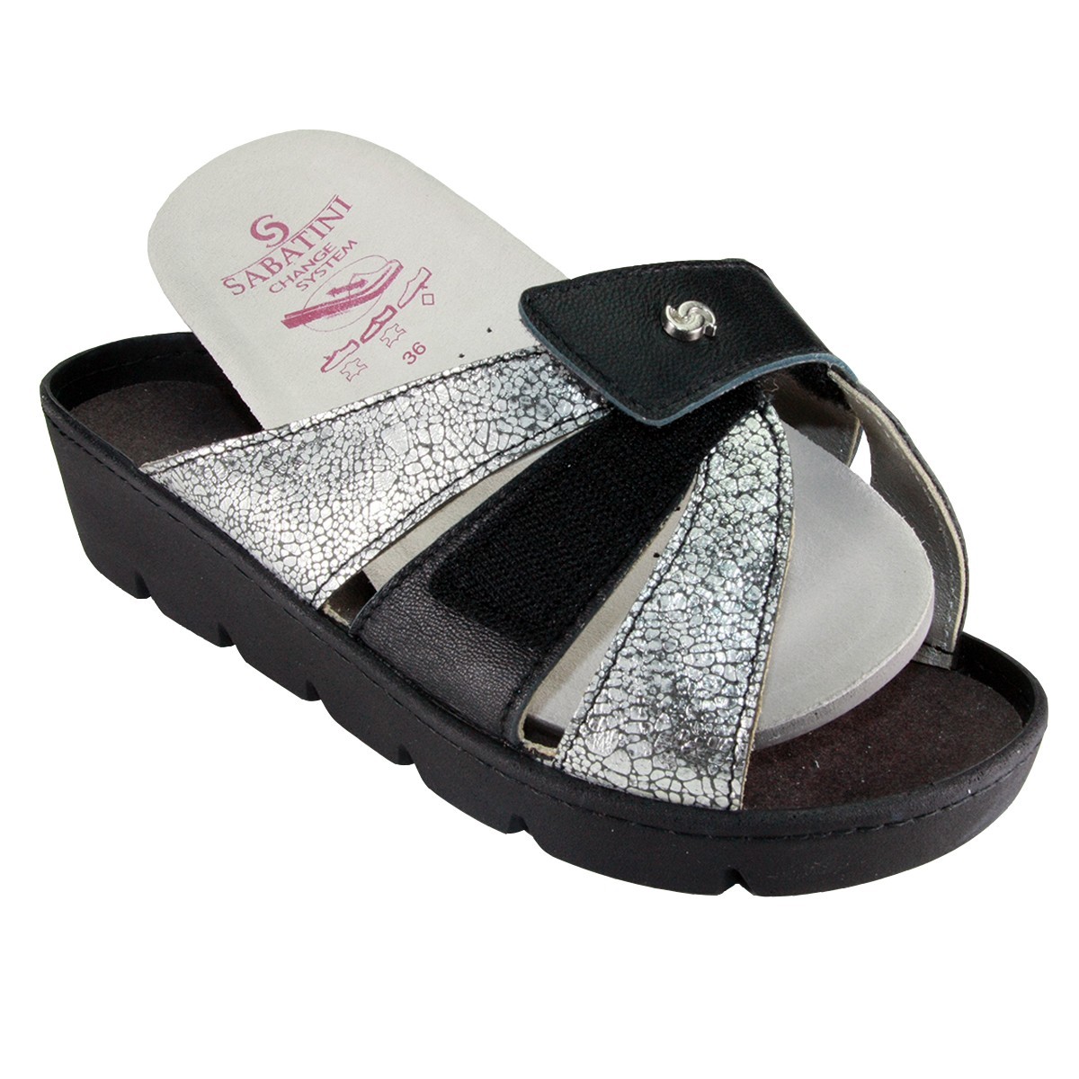 S 1061 Argento Nero - Calzatura comoda, plantare estraibile - Vera pelle