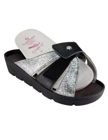 S 1061 Argento Nero - Calzatura comoda, plantare estraibile - Vera pelle