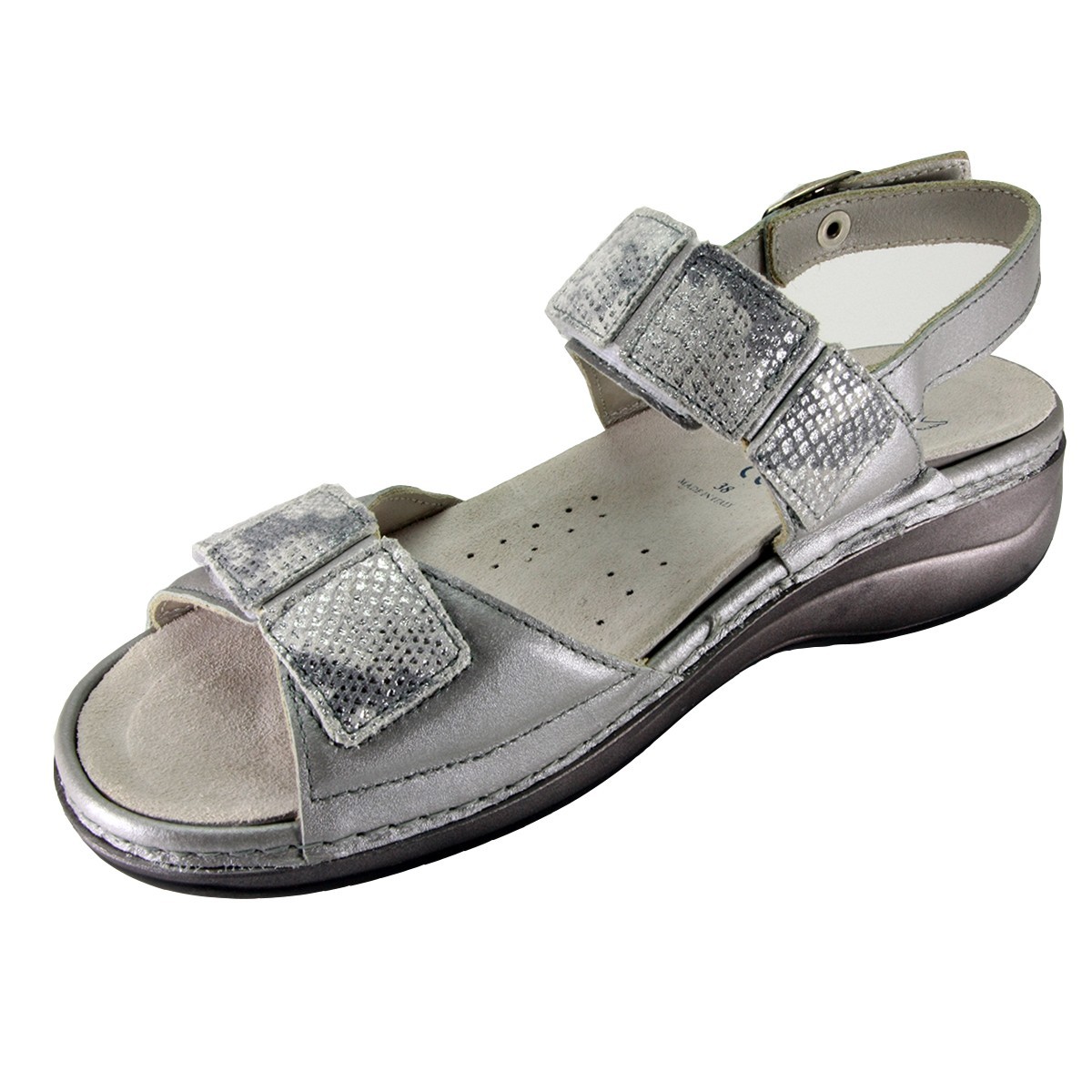 HERGOS H 982 Bianco/Perla/Argento - Calzatura pratica e comoda, plantare estraibile - Vera pelle