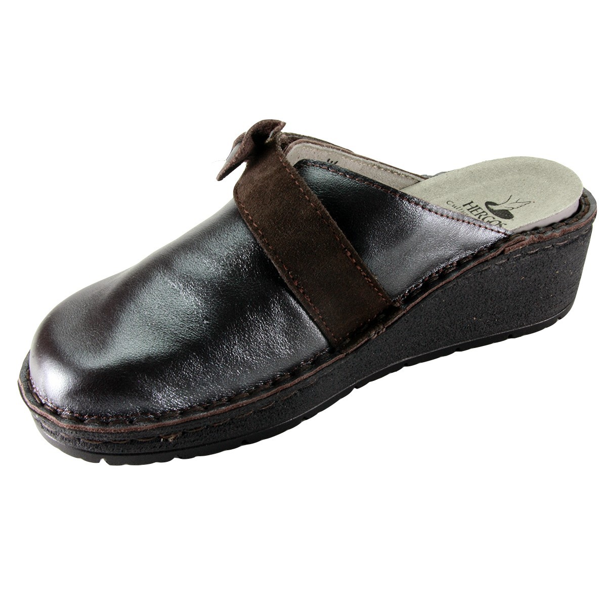 Hergos H 1450 Testa di Moro Perlato  Camoscio - Sabot comodo ed elegante, vera pelle e plantare estraibile