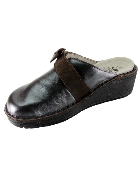 Hergos H 1450 Testa di Moro Perlato  Camoscio - Sabot comodo ed elegante, vera pelle e plantare estraibile