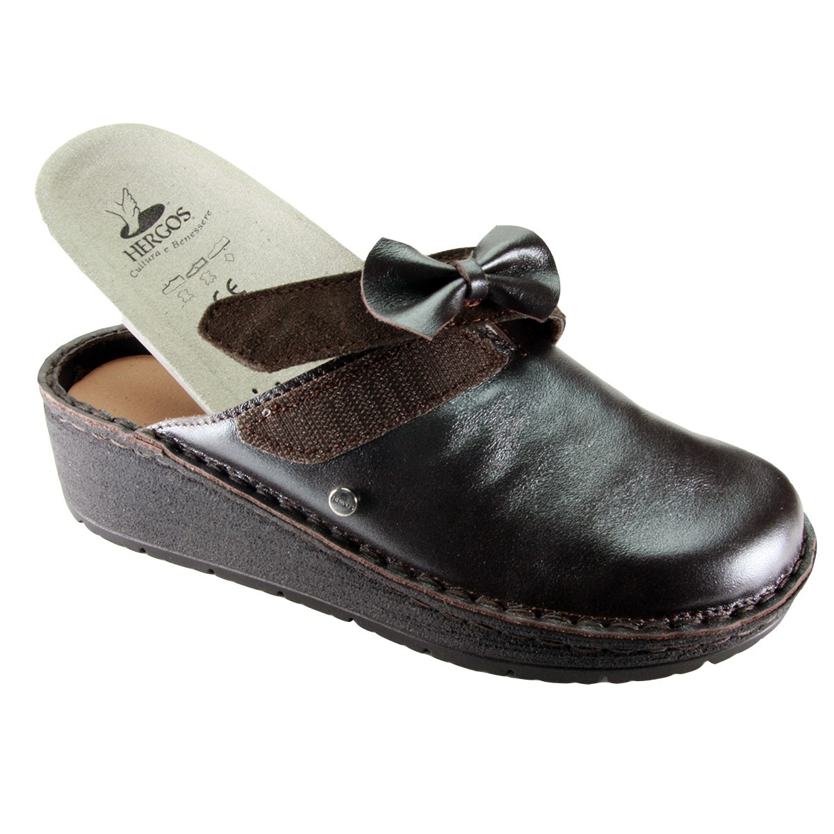 Hergos H 1450 Testa di Moro Perlato  Camoscio - Sabot comodo ed elegante, vera pelle e plantare estraibile
