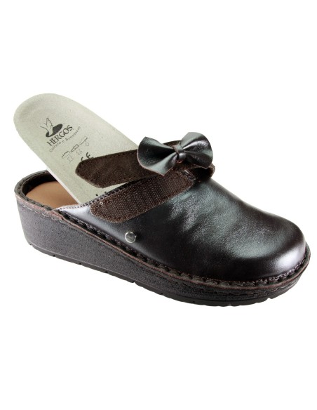 Hergos H 1450 Testa di Moro Perlato  Camoscio - Sabot comodo ed elegante, vera pelle e plantare estraibile