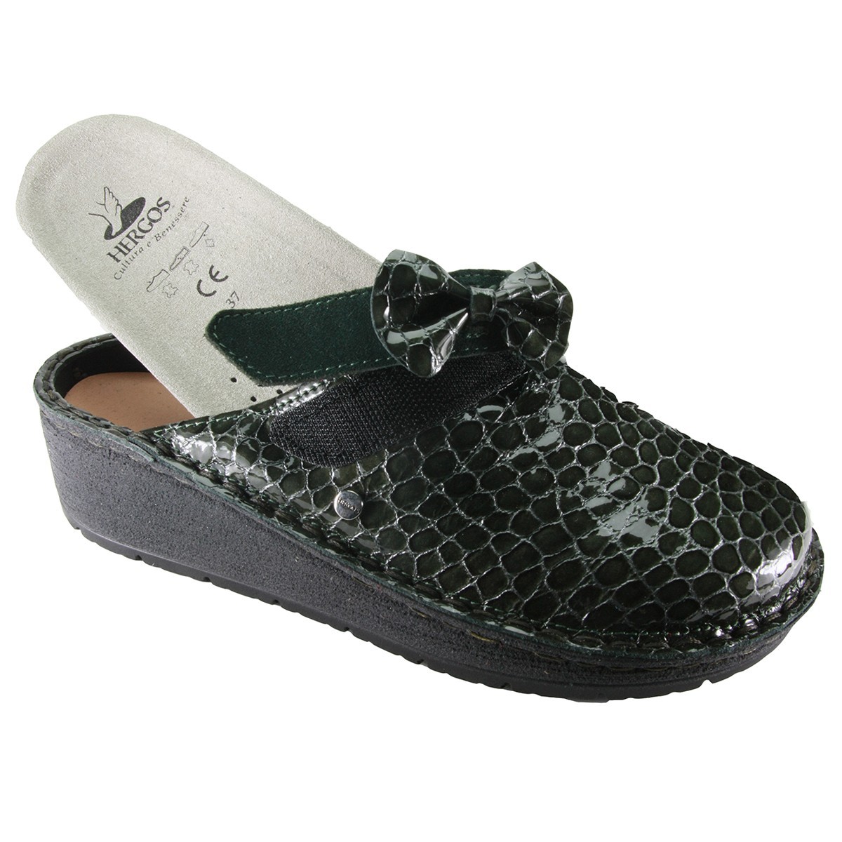 Hergos H 1450 Testa di Moro Perlato  Camoscio - Sabot comodo ed elegante, vera pelle e plantare estraibile