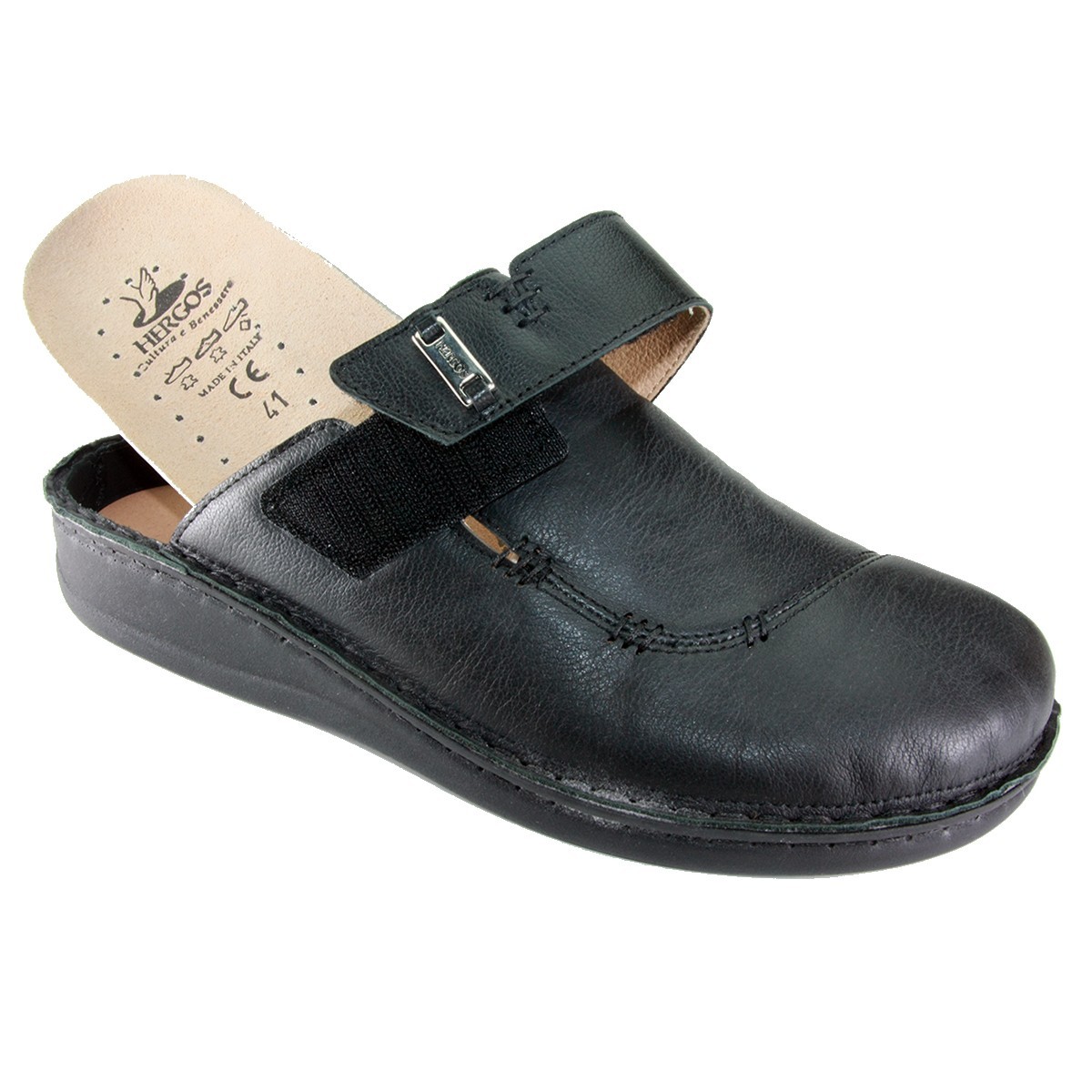 Hergos H 450 Nero - La comodità al maschile. Sabot dalla linea più classica plantare estraibile - Vera pelle