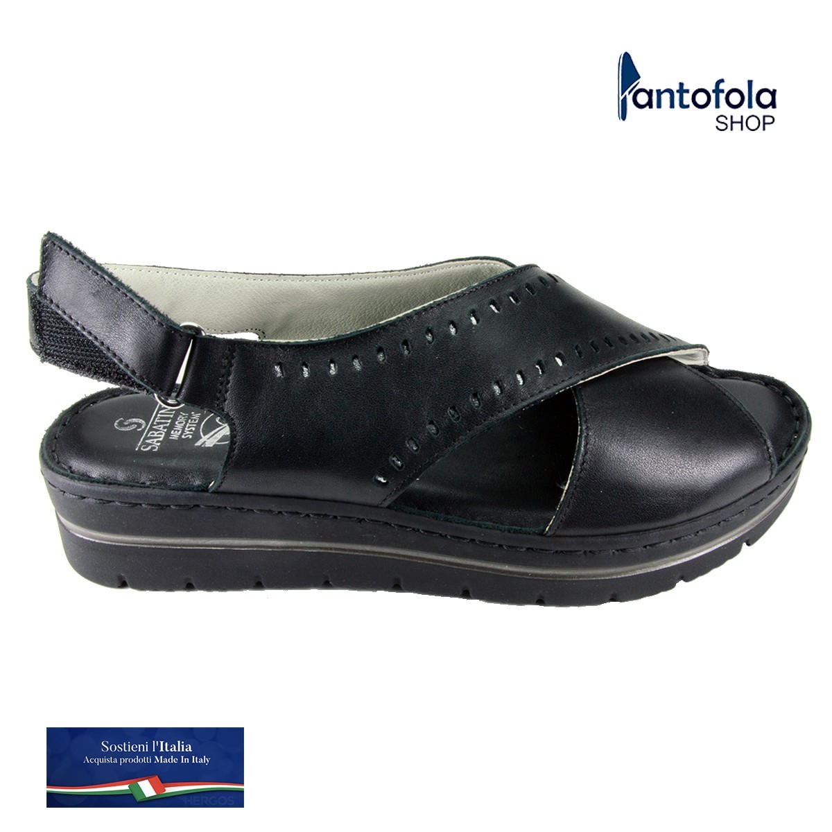 Sabatini 6010 Nero Nappa Pelle - Sandalo comodo morbidissimo e pratico - Vera pelle