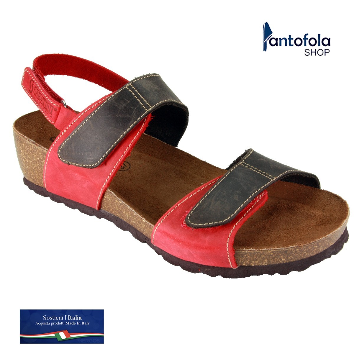 Sabatini 4006 Testa di Moro / Rosso - Sandalo comodo con doppio strappo- Vera pelle