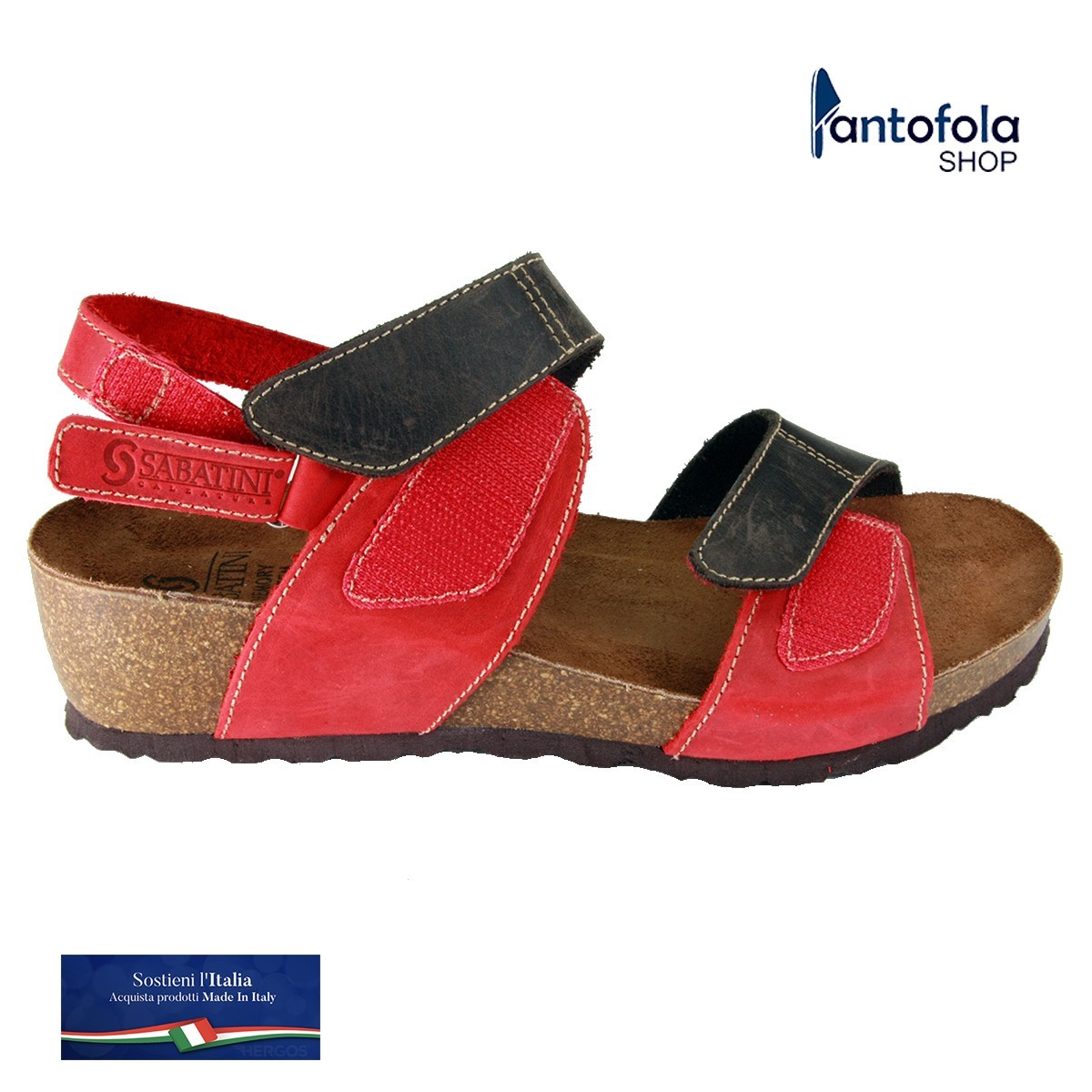 Sabatini 4006 Testa di Moro / Rosso - Sandalo comodo con doppio strappo- Vera pelle