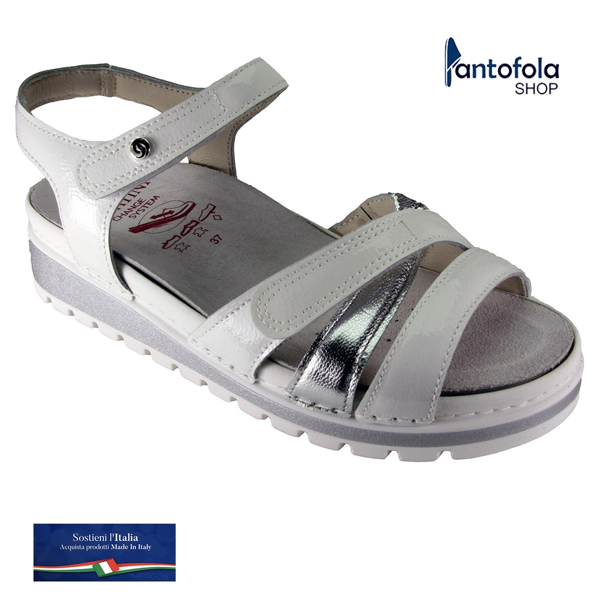 Sabatini S 2003 Bianco Argento Laminato - Calzatura comoda, plantare estraibile - Vera pelle