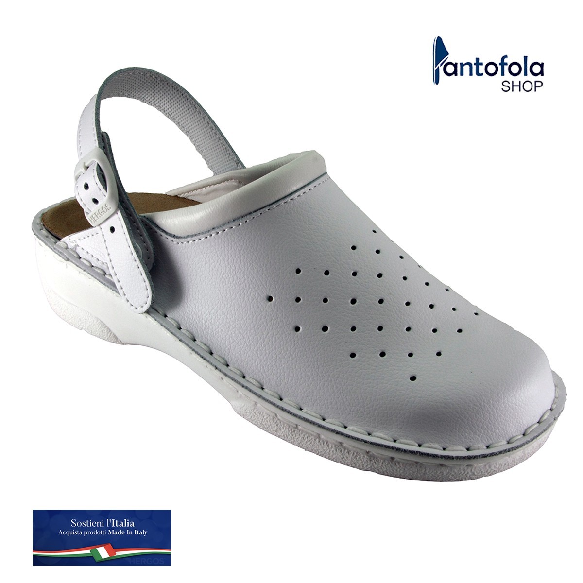 Hergos H 88 Bianco - Calzatura sabot comoda - vera pelle