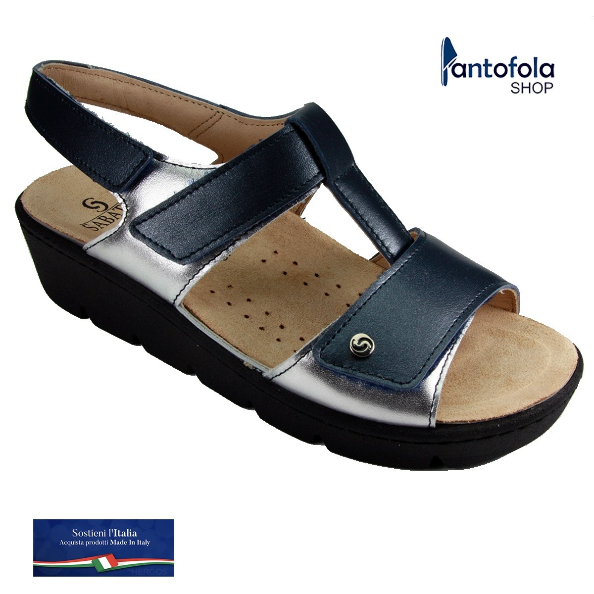 Sabatini S 1066 Blu Argento - Calzatura pratica e comoda, plantare estraibile - Vera pelle