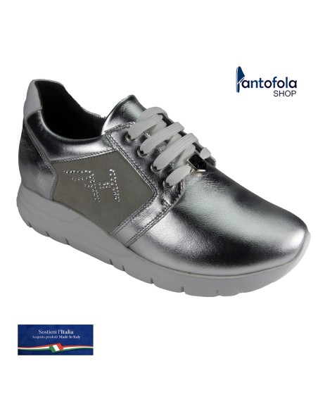 Hergos H 9602 Argento Laminato - Scarpa comoda ed elegante Vera pelle - Plantare estraibile