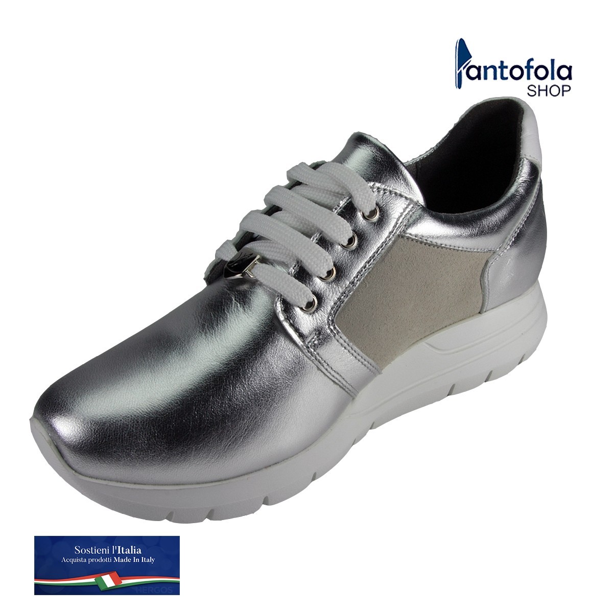 Hergos H 9602 Argento Laminato - Scarpa comoda ed elegante Vera pelle - Plantare estraibile