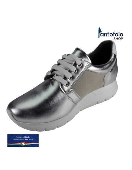 Hergos H 9602 Argento Laminato - Scarpa comoda ed elegante Vera pelle - Plantare estraibile