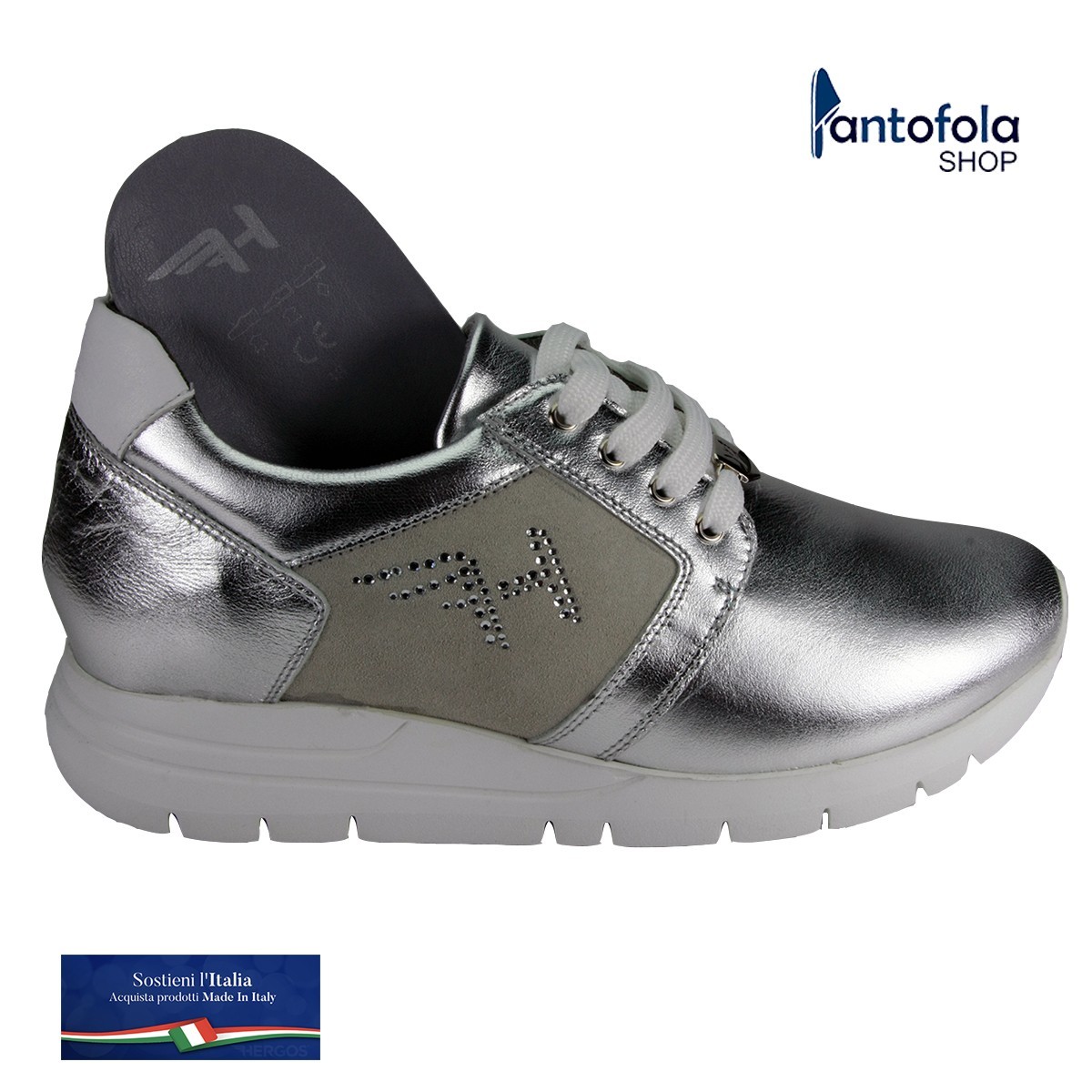 Hergos H 9602 Argento Laminato - Scarpa comoda ed elegante Vera pelle - Plantare estraibile
