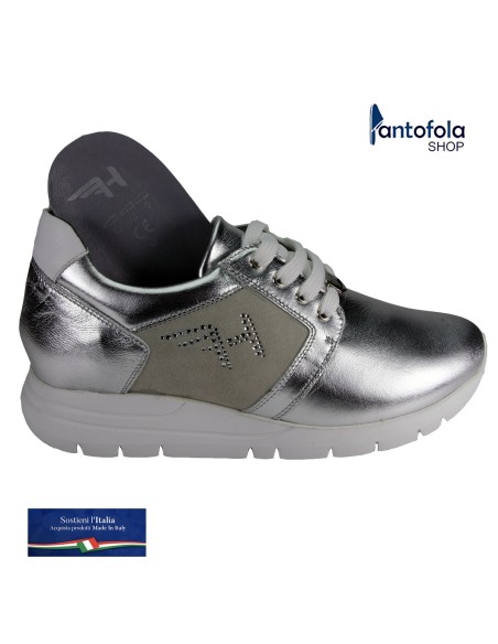 Hergos H 9602 Argento Laminato - Scarpa comoda ed elegante Vera pelle - Plantare estraibile