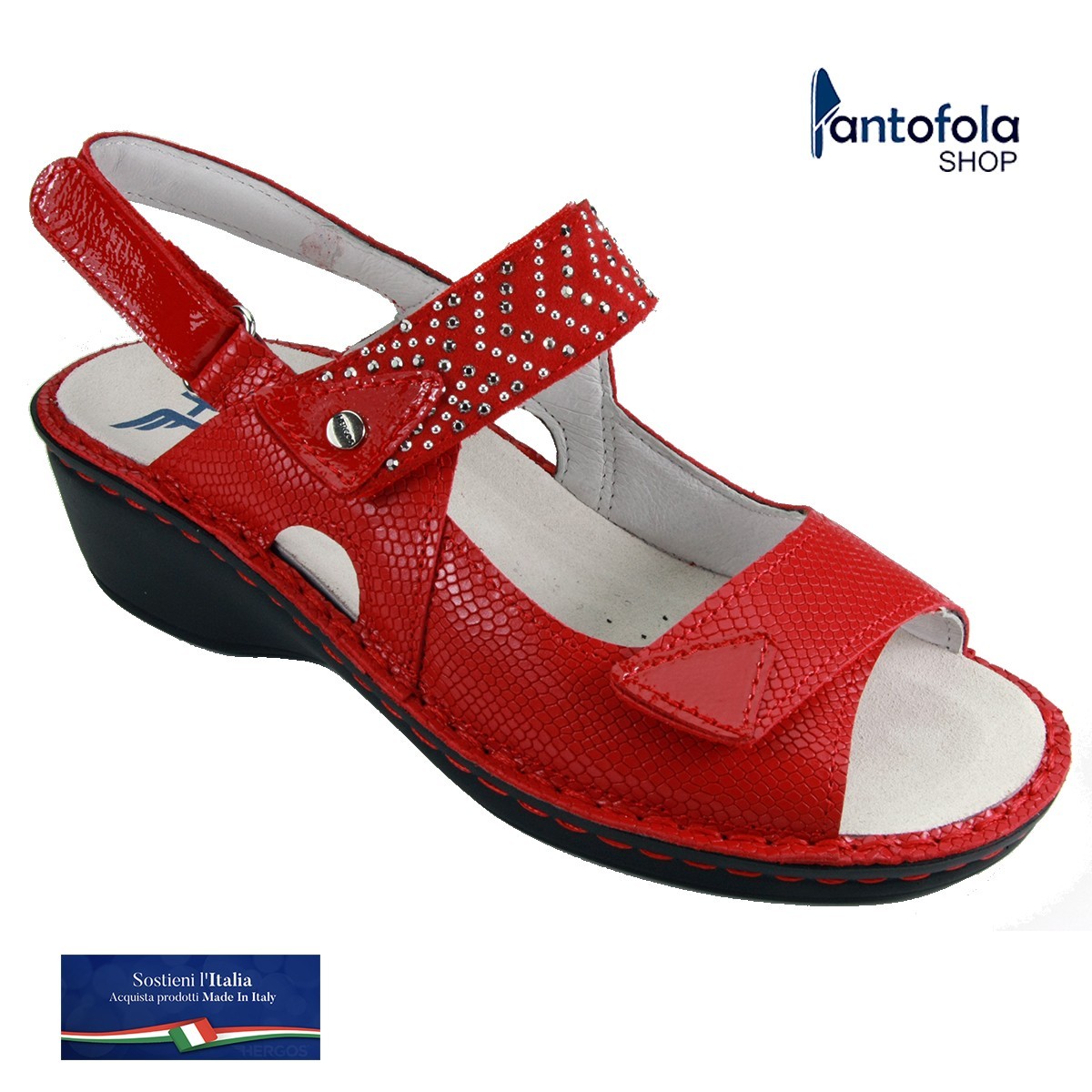 Hergos H 1556 B Rosso - Calzatura pratica e comoda, plantare estraibile - Vera pelle