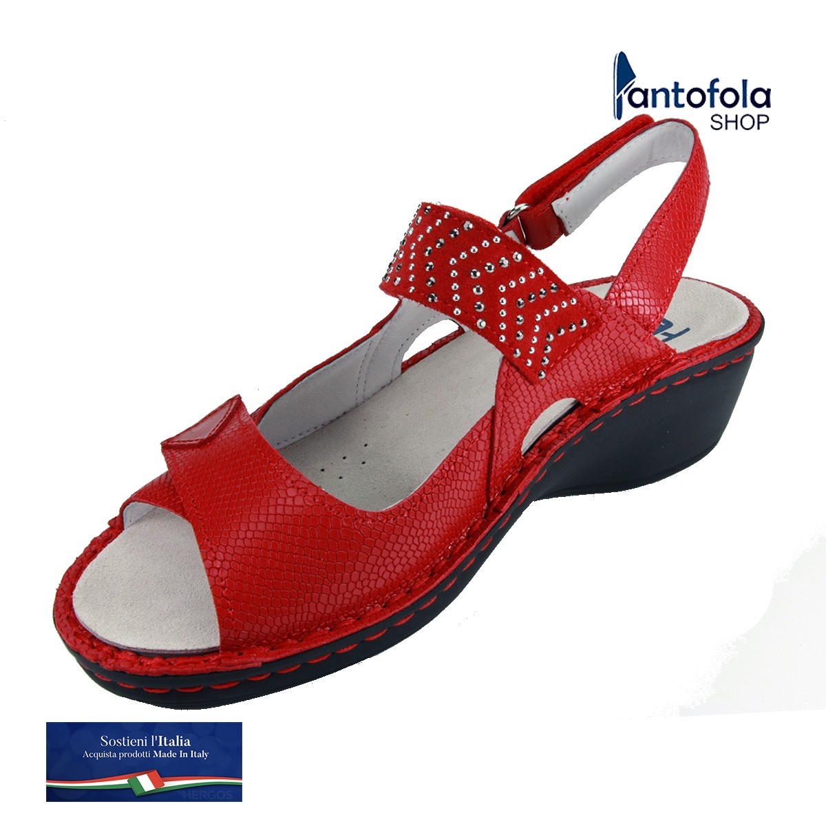 Hergos H 1556 B Rosso - Calzatura pratica e comoda, plantare estraibile - Vera pelle