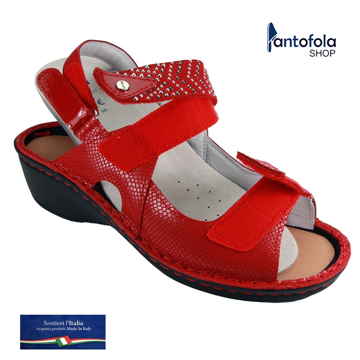 Hergos H 1556 B Rosso - Calzatura pratica e comoda, plantare estraibile - Vera pelle