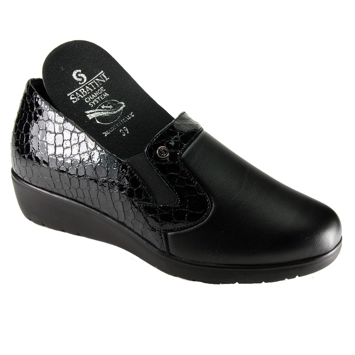 Sabatini S 7204 Nero Nappa Camoscio- Scarpa comoda ed elegante, vera pelle e plantare estraibile