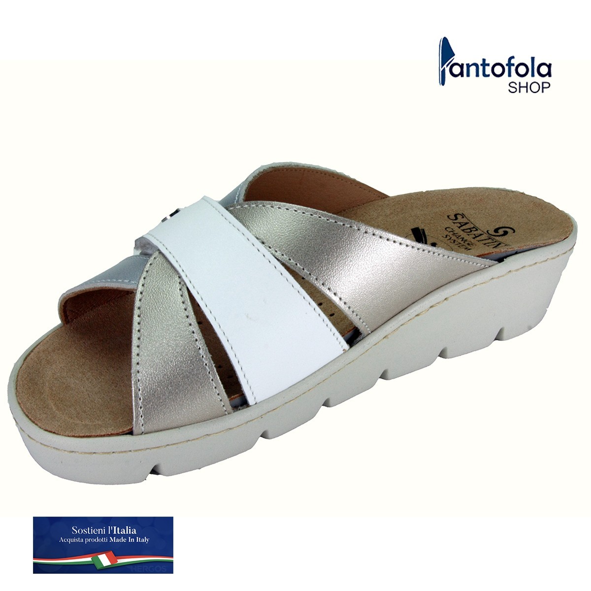 S 1061 Bianco Argento - Calzatura comoda, plantare estraibile - Vera pelle