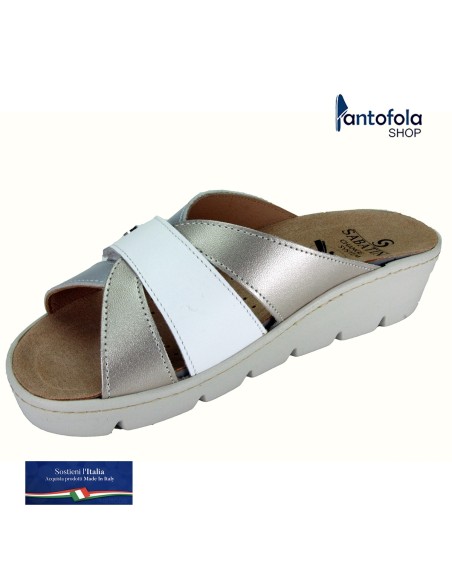 S 1061 Bianco Argento - Calzatura comoda, plantare estraibile - Vera pelle