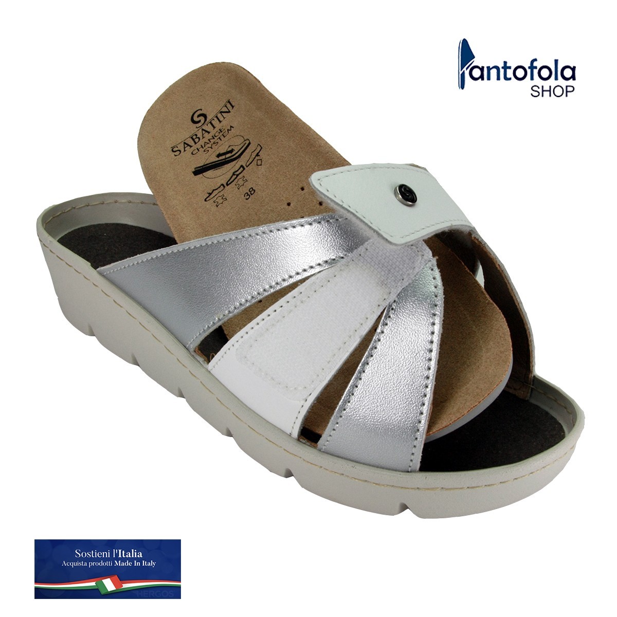 S 1061 Bianco Argento - Calzatura comoda, plantare estraibile - Vera pelle