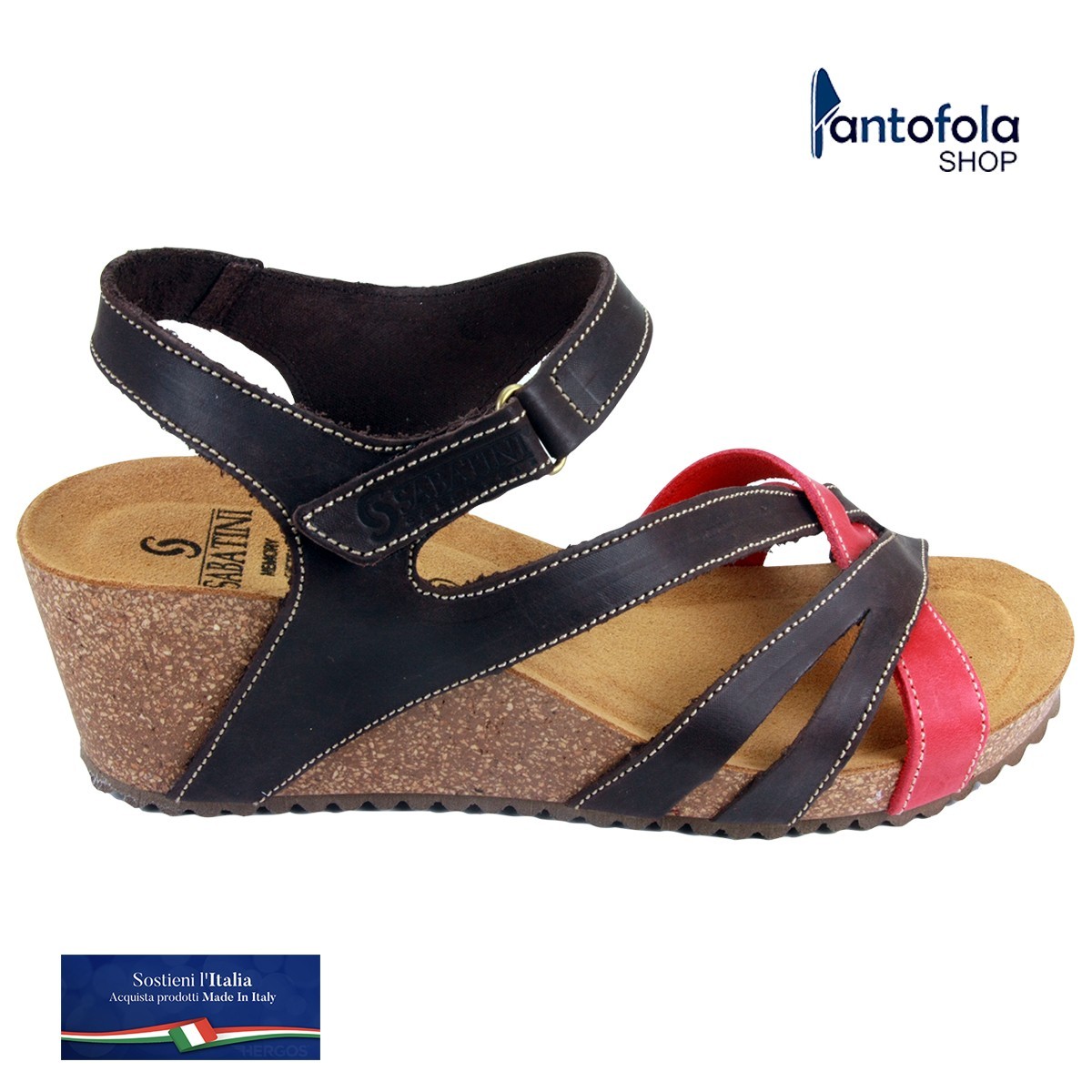 Sabatini 4351 Testa d moro/Rosso - Sandalo comodo - Vera pelle