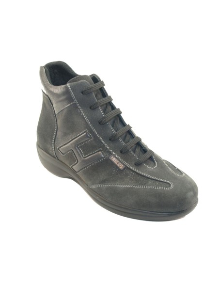 H 9102 Grigio - Scarpa comoda ed elegante, vera pelle e camoscio