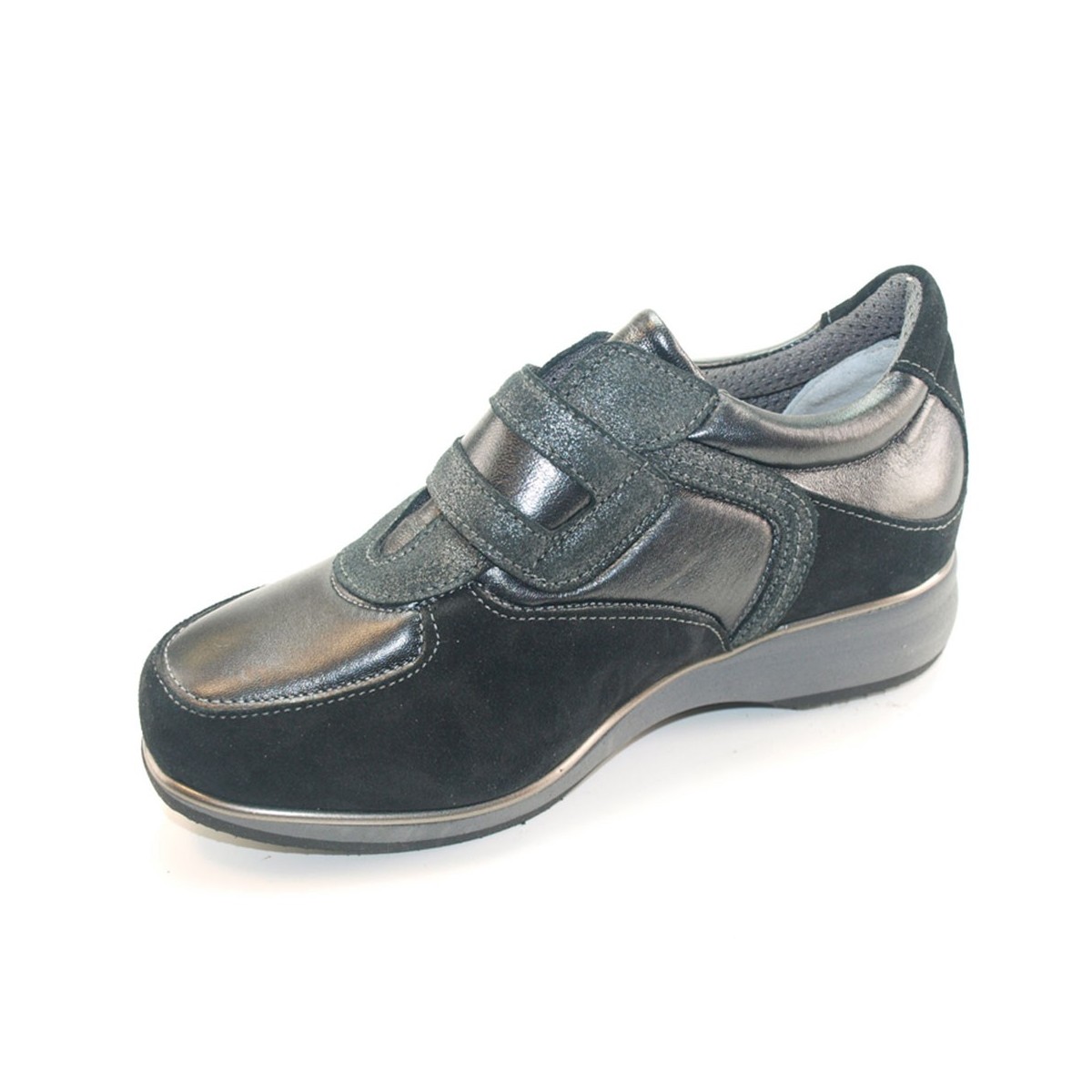 H 8131 Nero Perlato - Scarpa comoda ed elegante, vera pelle e camoscio