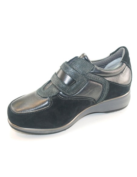 H 8131 Nero Perlato - Scarpa comoda ed elegante, vera pelle e camoscio