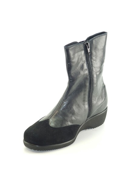H 8035 Nero - Scarpa comoda ed elegante, vera pelle e camoscio