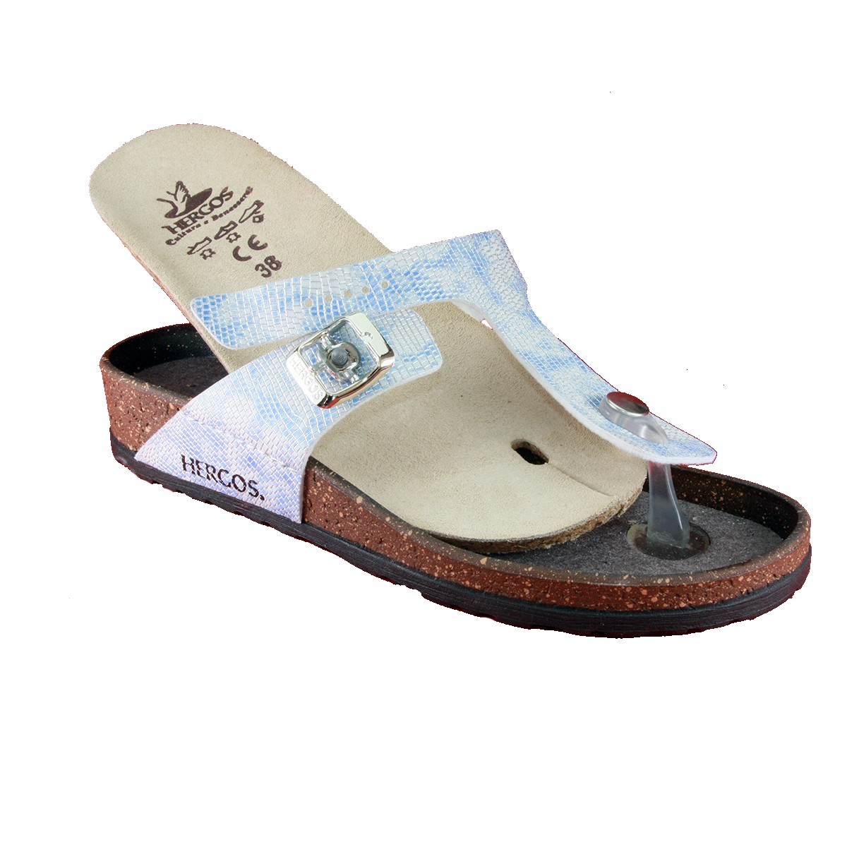 Hergos H 074 Azzurro - Calzatura infradito comoda, plantare estraibile