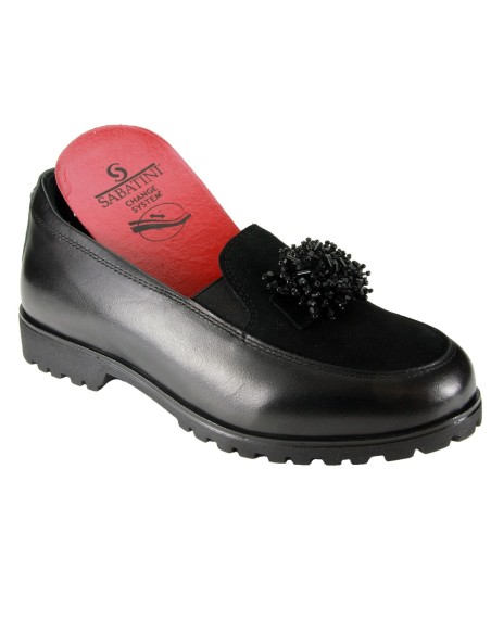 Sabatini S 7204 Nero Nappa Camoscio- Scarpa comoda ed elegante, vera pelle e plantare estraibile